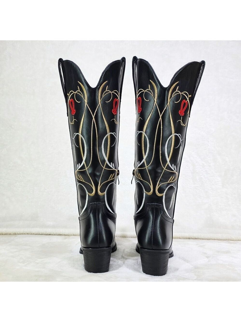 NIB Lily Bell Embroidery Country Western Cowgirl Calf Knee Boots Black - Picture 4 of 13